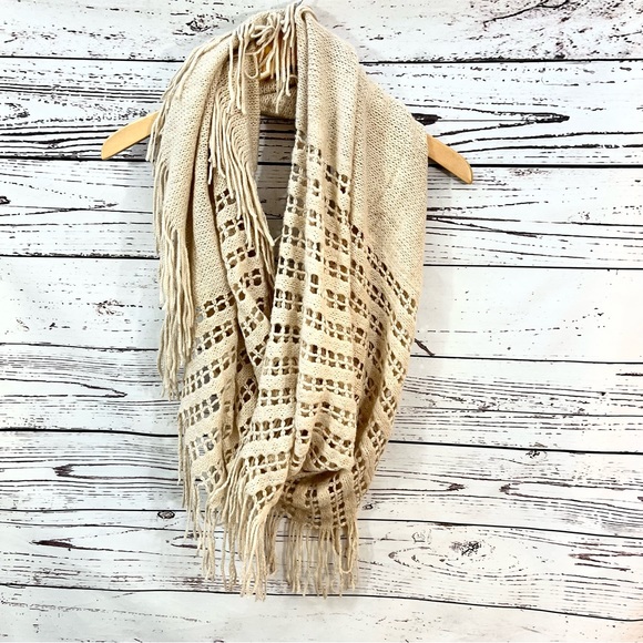 Tan Infinity Knit Scarf with Fringe - Picture 1 of 3